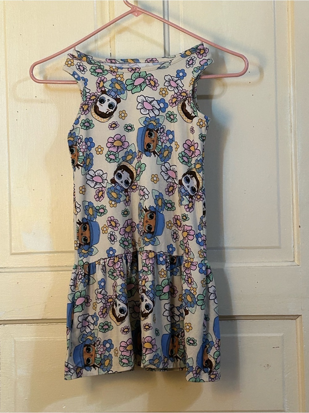LOL Girls Floral Character Print Dress - Cream with Pastel Flowers